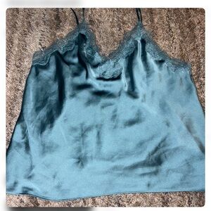 Victoria's Secret Teal Satin Lace Trim Cami